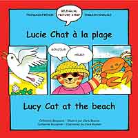 Lucy Cat on the Beach - French bilingual book cover
